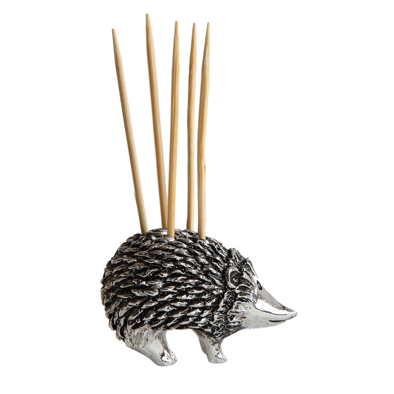 Creative Co-Op Hedgehog Toothpick Holder with Toothpicks, Silver - Image 1